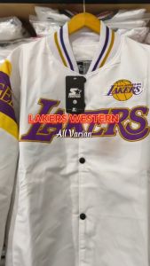 RUBBY ID Jaket Basketball Casual Vintage Pria Wanita Full Bordir Lakers Western White Series