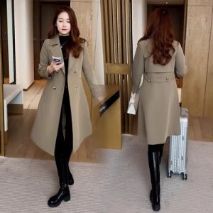 Thickened Trench Coat Outwear Womens 2023 Fall and Winter New Arrival Western Style Slimming Waist-Tight Mid Length Long Length over-the-Knee Quilted Temperament Coat