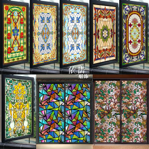 Frosted Glass Sticker European Style Retro Painted Art Paper-Cut for Window Decoration Adhesive Static Glue-Free Bathroom Transparent and Opaque