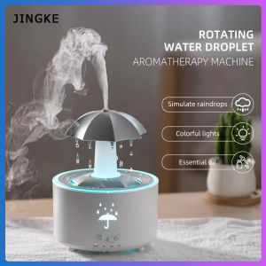 Creative Rotating Umbrella Water Drop Humidifier 300ML Heavy Fog Capacity Timer Humidifier Colorful Light Remote Aromatherapy Machine