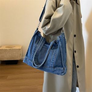 Denim Bag Womens Shoulder Bag 2024 New Tote Bag Large Capacity Student Class Canvas Bag Work Clothing Messenger Bag