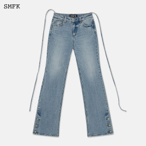 SMFK | Waist Rope High-Waisted Button Fly Blue Jeans