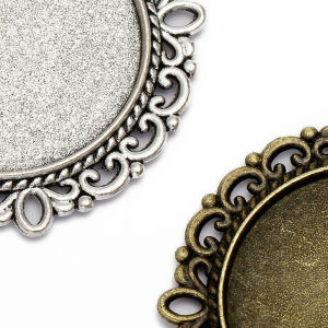10 Pieces Double-sided Inner Size 25mm Base Pendant Setting Cabochon Metal Lace Hollow-out Base for DIY Photo Jewelry Making