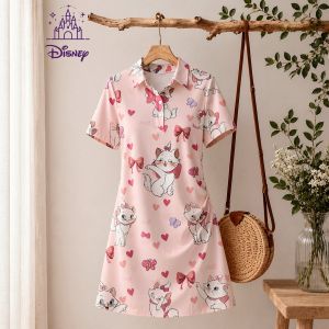 Disney | Elegant Women Dresses for Woman A-line New Beach Dress Womens Disney Princess Print Polo Collar Mini Dress Fashion Streetwear