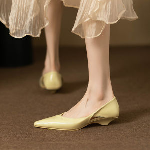 Summer Autumn 2025 Womens Cat Heel Sandals Soft Leather Pointed Toe Minimalistic Thin Heel Single Shoes French Style Midsized