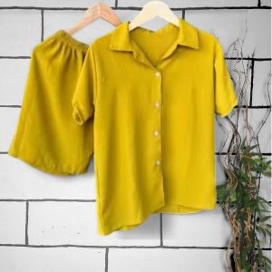 Setelan Cringkel Airflow Premium Wanita Anti Kusut Harian l Onset Piyama Kekinian Lengan Pendek