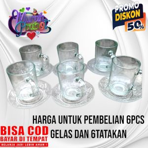 paket cangkir kopi 12pcs/set gelas kopi bahan kaca/paket lengkap gelas kopi murah dan tatakan/cangkir teh cantik dan menarik