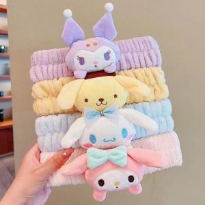 Kawaii Cinnamoroll My Melody Kuromi Plushie Bow Headband Sanrio Anime Cute Makeup Wash Hair Ring Hair Accessories Gifts