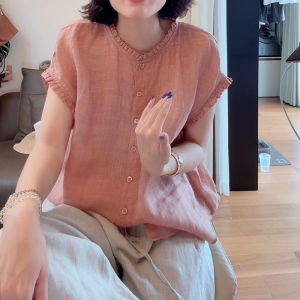 Shalldoer | Blue Fluffy Sleeveless Shirt Womens Loose Fit Round Neck Casual Style Summer New Fashion Slimming Commuting Top