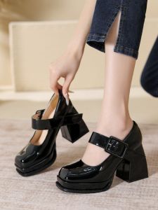 Wide Plus Size French Mary Jane Shoes Coarse Heel Platform