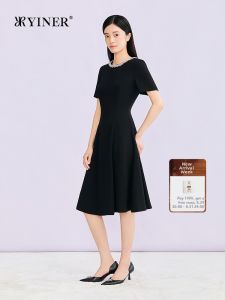 YINER | Summer Elegant Pearl Collar Viscose Blended A-Line Slim Waist Dress
