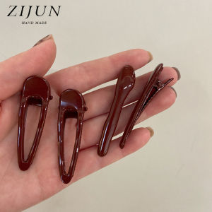 Red Wine Color Duckbill Hair Clip Womens New Year Seamless Side Metal Hair Accessories One Word Clip Fringe Hair Card