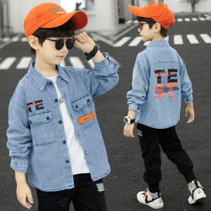 Boys Denim Jacket Autumn Wear Thin Cotton Shirt Korean Style Spring Autumn Seasonal Childrens Outerwear Medium to Large Size