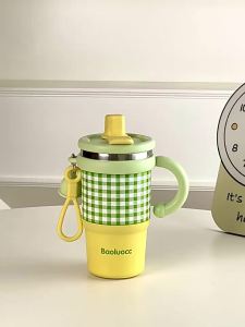 Christmas High Aesthetic Thermal Cup with Handle and Straw Large Capacity