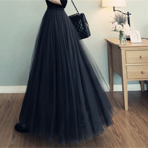 Black High Waist A-Line Skirt Womens Spring Autumn Summer New Style Half Net Pleated Skirt Princess Sweet Style Long Skirt