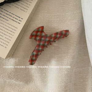 Christmas Plaid Acetate Hair Claw Womens Popular Back of Head Autumn Winter Sweet Cool Shark Clamp Hair Clip Fashion Accessory