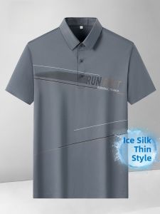ROMON | Lormen Mens Ice Silk Short Sleeve Polo Shirt Summer Thin Casual Business Casual With Collar T-Shirt Standard Fit Fashion Urban Cool Feeling