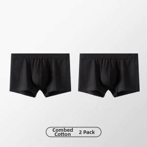 Yellow Pure Cotton Mens Underwear Comfortable Mid-Waist Flat Angle Shorts Breathable Large Size Briefs Antimicrobial Home Clothes