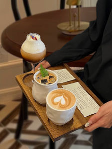 Cốc Cà Phê Bằng Gốm Sứ Kiểu Trung Quốc One Bean Three Drinks Có Đĩa Gỗ Đục Lỗ Cốc Latte Lạnh Pha Chế Bằng Thủy Tinh Bộ Đồ Ăn Uống