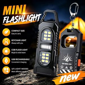 Aitemay 2 Pcs Portable USB C Rechargeable COB LED Keychain Flashlight - Waterproof Pocket Work Light Keyring for Fishing Camping Walking Multi-Use