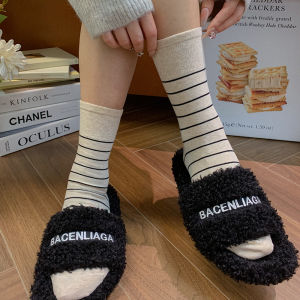 ถุงเท้าขากว้างลายทางบางพิเศษสำหรับผู้หญิง ถุงเท้าผ้าฝ้ายสีสันสดใสสไตล์เกาหลี ถุงเท้าขากว้าง ถุงเท้าระบายอากาศได้ดี