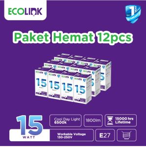 ( PAKET HEMAT ISI 12 PCS ) ECOLINK LAMPU LED BULB 15W 15 WATT CAHAYA PUTIH BERGARANSI 1 TAHUN BAGUS KUALITAS TERBAIK