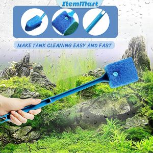 ItemMart Double-Sided Aquarium Fish Tank Algae Cleaning Brush with Non-Slip Long Handle