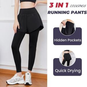 Sports Leggings for Women High Waist Yoga Pants Gym Leggings Quick Drying Fake Two-piece Sports Pant