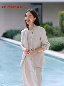 EP YAYING | Old Money Lapelless Cotton Linen Slim Fit Jacket