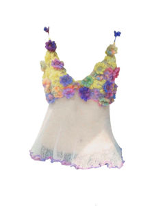 GAOSITONG Womens V-neck Knitted Top Summer Vacation Atmosphere Feeling Sleeveless Short Length Floral 3D Decoration