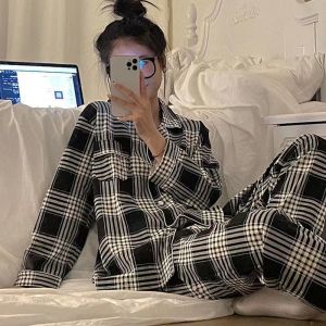 Pajamas Womens Spring and Autumn Pure Cotton Long Sleeves 2022 New Best Selling Online Influencer Refined Gingham Can Be Outerwear Homewear Suit