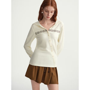 DUSHU | Warm Touch Hooded Jacket with Cross Stitch Design Womens Winter Top