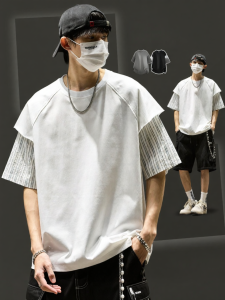 SZON | Faux Two-Piece Breathable Round-Neck T-Shirt Half-Sleeve