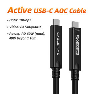 Cabletimes | CABLETIME 8K 60Hz 10Gbps for Ultra Fast Long-Distance Data Sync Charging 8K USB C to USB C Cable 15M Dual Mode Full Function