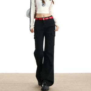 Khaki Bell Bottom Workwear Jeans Womens Early Autumn New Casual American Loose Fit Floor Length Pants High Waist Cotton