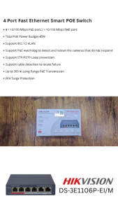 Switch PoE DS-3E1106P-EI/M 4 Port Hikvision Fast Ethernet Smart POE