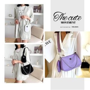 LKfashion New collection กระเป๋าสะพายไหล่แฟชั่นฮิต รุ่นนี้สีสวยคุมโทน ใส่แมทช์ง่ายกับทุกชุด มีกระเป๋าใบเล็กห้อยไปด้วย ดูเก๋สุดๆ สะพายข้างหรือถือก็ปัง ราคาถูกตาแตก