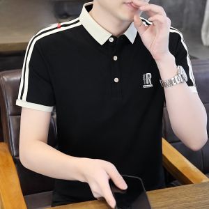 HENGYUANXIANG | Elegant Embroidered Short Sleeve Polo Shirt Casual Geometric Pattern Breathable Lightweight Mens T-Shirt For Summer
