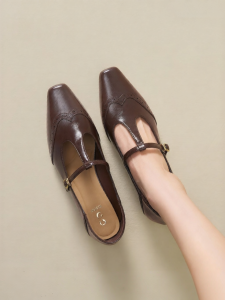 Josiny | Retro Mary Jane Coarse Heel Leather Shoes Comfortable Sole