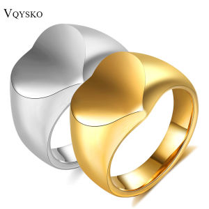 Romantic Heart Shaped Wedding Rings Stainless Steel Gold Color Fashion Jewelry for Women Men Ladies - Birthday Gift