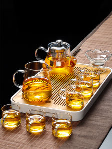 High Temperature Resistant Glass Teapot Set for Home Use Includes Transparent Tea Cups Tea Tray Tea Strainer Tea Water Separation