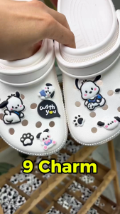 Bộ 9 CHARM STICKER - Cún Xinh – Nhựa Mềm – Trang Trí Dép Túi – Có Nút Gắn Sẵn Gắn Nhanh
