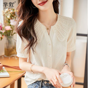 Fashionable Commute Style Short Sleeve Doll Collar Shirt Womens Chiffon Comfortable Top Anti-Aging Design Summer 2023 New Arrival