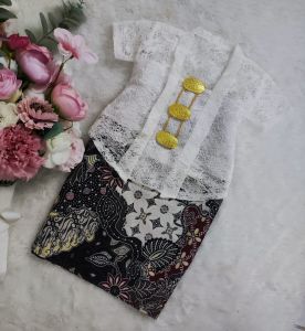 Kebaya kids budak warna putih batik comel newborn - 4years murah