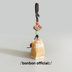 Handcrafted Cherry Wood Carving Cat Keychain Woven Design Cloud Pattern Automobile Key Holder Bag Pendant Birthday Gift