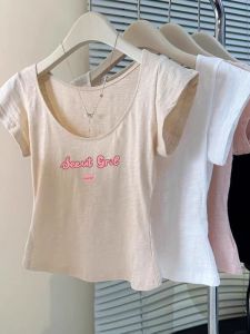 Áo Thun Cotton Mùa Hè Tay Ngắn Thiết Kế in Họa Tiết Dopaamine Dành Cho Nữ Áo Thun Cotton Tre Áo Thun Phong Cách Hàn Quốc Áo Thun Thường Ngày