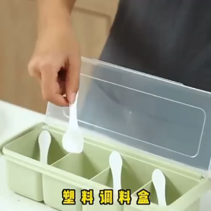 Tempat Bumbu 4 Sekat Plus Sendok 4pcs / Kotak Bumbu 4IN1 Persegi Panjang / Rak