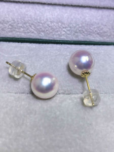 Import Japanese Akoya Natural Sea Pearls 18K Gold Ear-Ring Clip Earrings Flower Bead Female Perfect Circle White Transparent Pink for Girlfriend