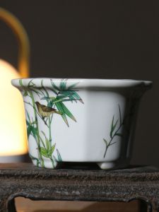 Hand-Painted Ceramic Flower Pots Purple Clay Planters round Desktop Gardening Pots for Chinese Classical Style Indoor Plants