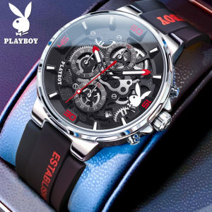 PLAYBOY Jam Tangan Pria Dewasa 2025 Anti Air  Luxury Analog Original Silikon Mewah Rantai Keren kalender